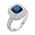 Кольцо из серебра с пл.кварцем цв.сапфир и фианитами родированное