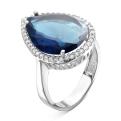 Кольцо из серебра с пл.кварцем цв.сапфир и фианитами родированное