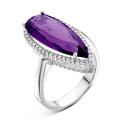 Кольцо из серебра с пл.кварцем цв.аметист и фианитами родированное