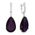 Серьги из серебра с пл.кварцем цв.аметист и фианитами родированные