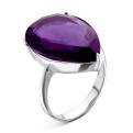 Кольцо из серебра с пл.кварцем цв.аметист родированное