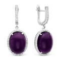 Серьги из серебра с пл.кварцем цв.аметист и фианитами родированные