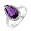 Кольцо из серебра с пл.кварцем цв.аметист и фианитами родированное