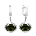 Серьги из серебра с пл.кварцем цв.хризолит и фианитами родированные