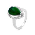 Кольцо из серебра с пл.кварцем цв.хризолит и фианитами родированное