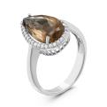 Кольцо из серебра с пл. кварцем цв. раух-топаз и фианитами родированное