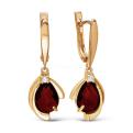 Серьги из золочёного серебра с пл.кварцем цв.гранат и фианитами