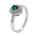 Кольцо из серебра с пл.зелёным кварцем и фианитами родированное