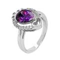 Кольцо из серебра с пл.кварцем цв.аметист и фианитами родированное