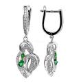 Серьги из серебра с пл.кварцем цв.зелёный и фианитами родированные