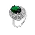 Кольцо из серебра с пл.кварцем цв.зелёный и фианитами  родированное