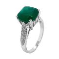 Кольцо из серебра с пл.кварцем цв.зелёный агат и фианитами родированное
