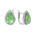 Серьги из серебра с пл.кварцем цв.хризолит и фианитами родированные