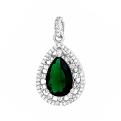 Подвеска из серебра с пл.кварцем цв.изумруд и фианитами родированная