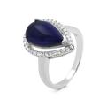 Кольцо из серебра с пл.кварцем цв.сапфир и фианитами родированное