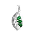 Подвеска из серебра с пл.кварцем цв.изумруд и фианитами родированная