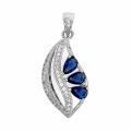 Подвеска из серебра с пл.кварцем цв.сапфир и фианитами родированная