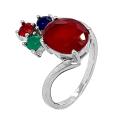 Кольцо из серебра с пл.кварцем цв.рубин, зелёный агат, сапфир родированное