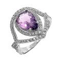 Кольцо из серебра с пл.кварцем цв.аметист родированное