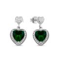 Серьги-пусеты из серебра с пл.кварцем цв.изумруд и фианитами родированные