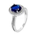 Кольцо из серебра с пл.кварцем цв.сапфир и фианитами родированное