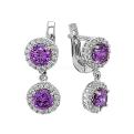 Серьги из серебра с фианитами родированные