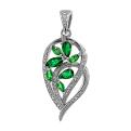 Подвеска из серебра с пл.кварцем цв.зелёный и фианитами родированная