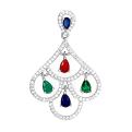 Подвеска из серебра с пл.кварцем цв.рубин, сапфир, зелёный и фианитами родированная