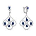 Серьги из серебра с пл.кварцем цв.сапфир и фианитами родированные