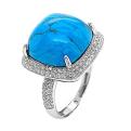 Кольцо из серебра с реконст.бирюзой и фианитами родированное