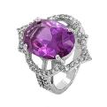 Кольцо из серебра с синт.александритом и фианитами родированное