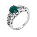 Кольцо из серебра с нат.зелёным агатом и фианитами родированное