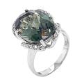 Кольцо из серебра с нат.празиолитом и фианитами родированное