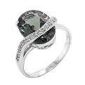 Кольцо из серебра с нат.празиолитом и фианитами родированное