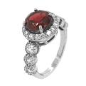 Кольцо из серебра с нат.гранатом и фианитами родированное