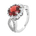 Кольцо из серебра с нат.гранатом и фианитами родированное
