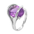 Кольцо из серебра с нат.аметистом родированное