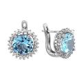 Серьги из серебра с нат.топазом и фианитами родированные