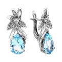 Серьги из серебра с нат.топазом и фианитами родированные