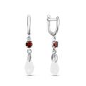 Серьги из серебра с кристаллами Swarovski бриолет бесцветный и нат.гранатом родированные