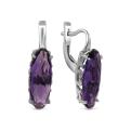 Серьги из серебра с гт кварцем цвета аметист родированные