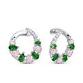 Серьги из серебра с пл.кварцем цв.изумрудный,лунный и фианитами родированные
