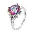 Кольцо из серебра с пл.кварцем цв.мистик и фианитами родированное