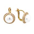 Серьги из золочёного серебра с культ.жемчугом и фианитами