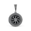 Подвеска славянская из чернёного серебра с чёрным агатом - Коловрат (Светлый, солнечный символ, который сопровождал славян в их славных делах и полит кровью и потом ушедших поколений, отстоявших родну