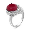 Кольцо из серебра с пл.кварцем цв.красный и фианитами родированное