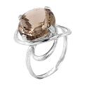 Кольцо из серебра с пл.кварцем цв.раухтопаз родированное