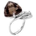 Кольцо из серебра с пл.кварцем цв.раухтопаз и фианитами родированное