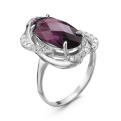 Кольцо из серебра с пл.кварцем цв.аметист и фианитами родированное