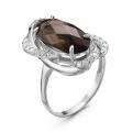 Кольцо из серебра с пл.кварцем цв.раухтопаз и фианитами родированное